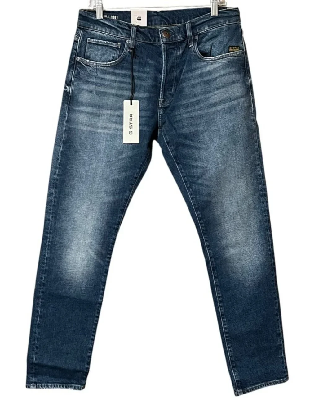G-Star RAW 3301 Slim Jeans 32x30 NWT Blue Vintage Sakarya Denim Button Fly
